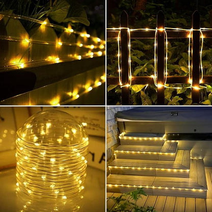 Solar Rope Lights Outdoor, 33ft 100 LED 8-Mode Waterproof String Tube Light for Garden & Patio, Warm White