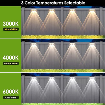 Solar Fence Lights Outdoor - 2700/4000/6000K 3 Modes, IP65 Waterproof Fence Solar Lights Outdoor, Fence Light Solar Powered for patio decor/Railing/Step and Wall - Unique Housewarming Gifts（8 Pack)