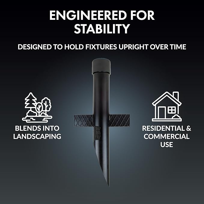 Newhouse Lighting MPOST17 2.5-Inch Outdoor Mounting Post with Cap and Stabilizing Wings for Landscape Flood Lights, Black, 17.63