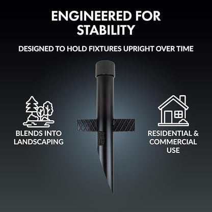 Newhouse Lighting MPOST17 2.5-Inch Outdoor Mounting Post with Cap and Stabilizing Wings for Landscape Flood Lights, Black, 17.63