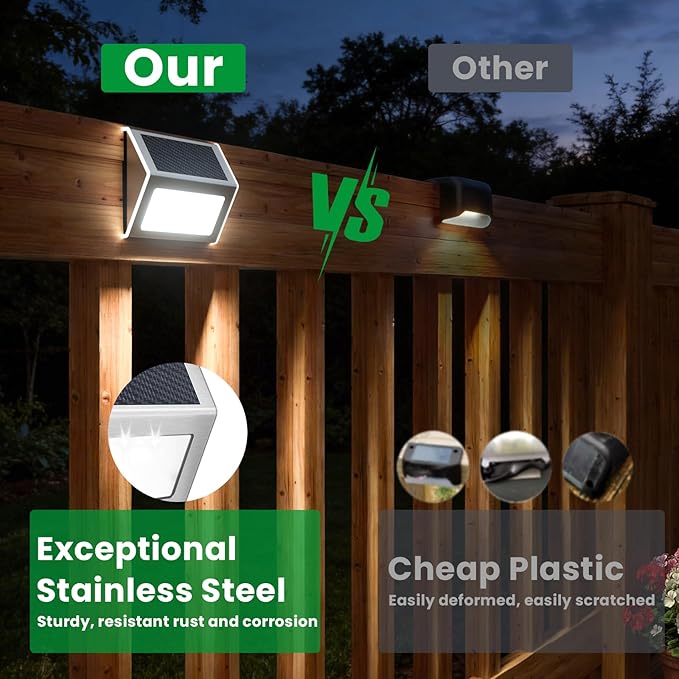 JSOT Solar Lights Outdoor for Deck,Waterproof Solar Garden Lights Decorative Outside Lamp for Walkway,Fence Post,Backyard,Railing,Wall,Pool,Step,Stairs 8 Lights Cool White