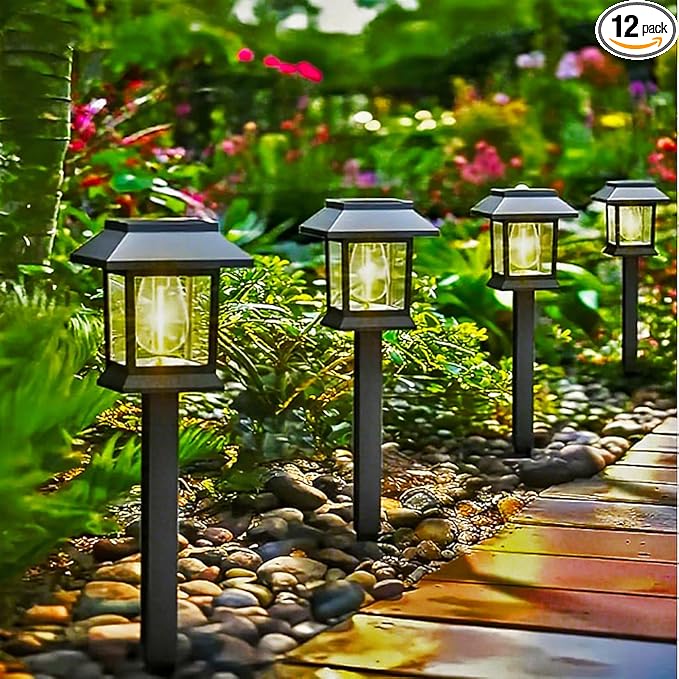 Warm White Solar Pathway Lights 12-Pack, Yard LED