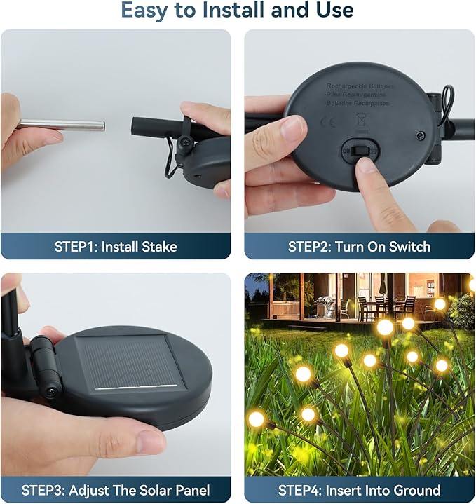 Solar Garden Lights Outdoor Waterproof, 6 Pack 48 LED Swaying Firefly Lights Outdoor Decor Light for Pathway Party Christmas Decoration, Unique Gifts for Women, Warm White