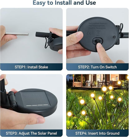 Solar Garden Lights Outdoor Waterproof, 4 Pack 32 LED Swaying Firefly Lights Outdoor Decor Light for Pathway Party Christmas Decoration, Unique Gifts for Women, Warm White