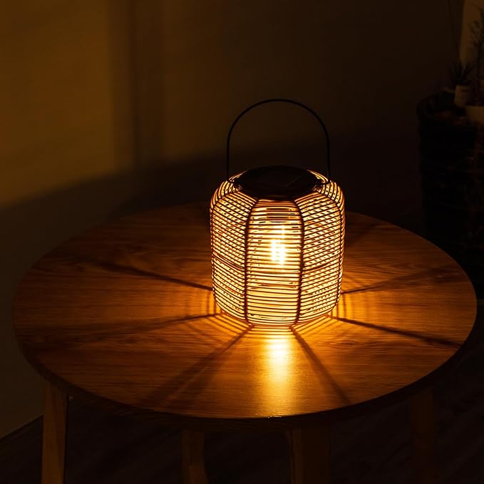 2PK Solar Lanterns Outdoor Waterproof Hanging Rattan Lantern Lights Solar Powered Decorative Table Lamp for Garden Patio Courtyard Lawn