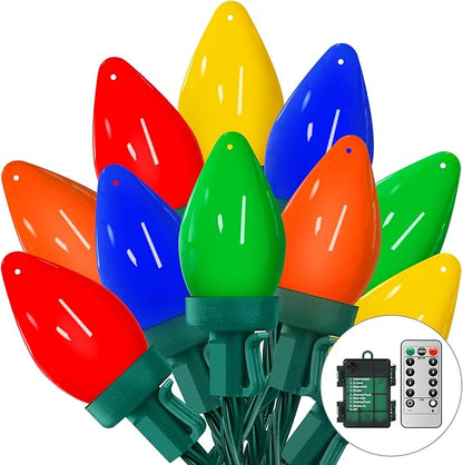 C7 Vintage Christmas String Lights, 27.5FT Outdoor Christmas Tree String Lights with 50 Multicolor LED Bulbs, Christmas Party Decorations with 8 Fairy Lighting Patterns - Green Wire