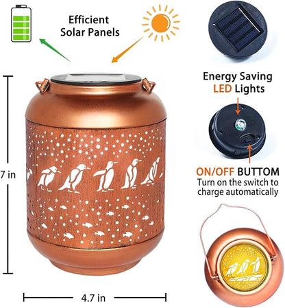 Penguin Solar Lanterns Outdoor Waterproof,Hanging Solar Lights Penguin Gifts for Women Men Metal LED Decorative Light for Yard,Patio,Lawn,Tabletop,Pathway,Landscape,Garden Decor