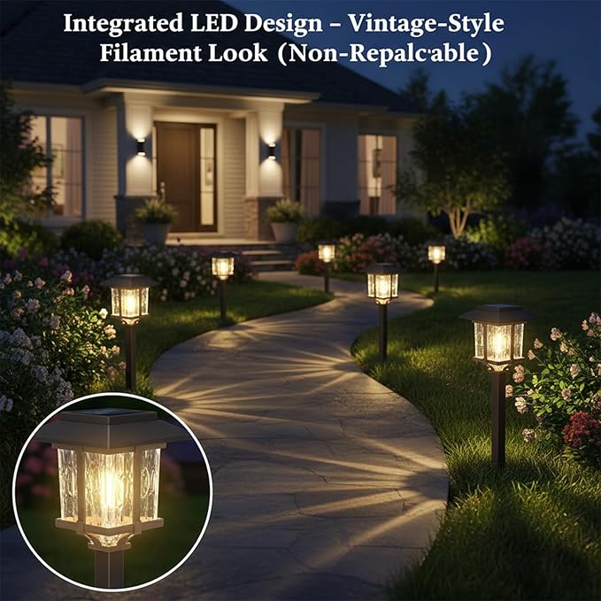 XMCOSY+ Solar Outdoor Lights Waterproof IP65, Solar-Powered Garden/Yard/Pathway Lights with Warm White 2-Tone Bronze-Wood Stainless Steel Design for Landscape Driveway Walkway Decorative