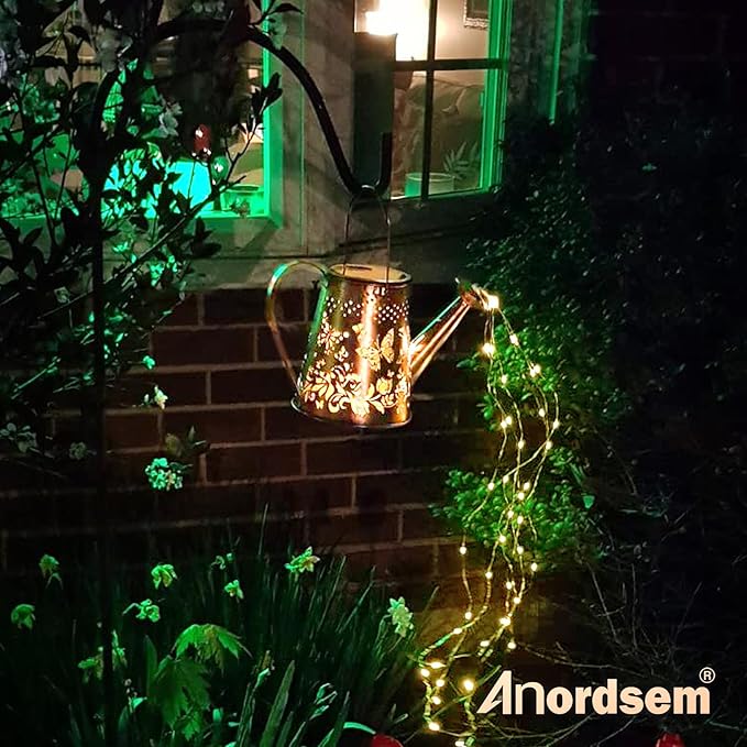 Anordsem Solar Watering Can Lights: Metal Butterfly Lantern Outdoor with Hook - Waterproof Garden Art Hanging Decoration for Yard Patio Lawn - Christmas Birthday Gifts for Women Mom Grandma