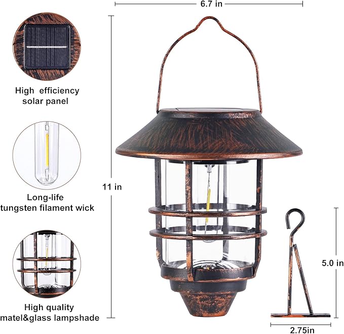 Backyard Solar Hanging Lanterns 2-Pack, Elegant Yard Decor