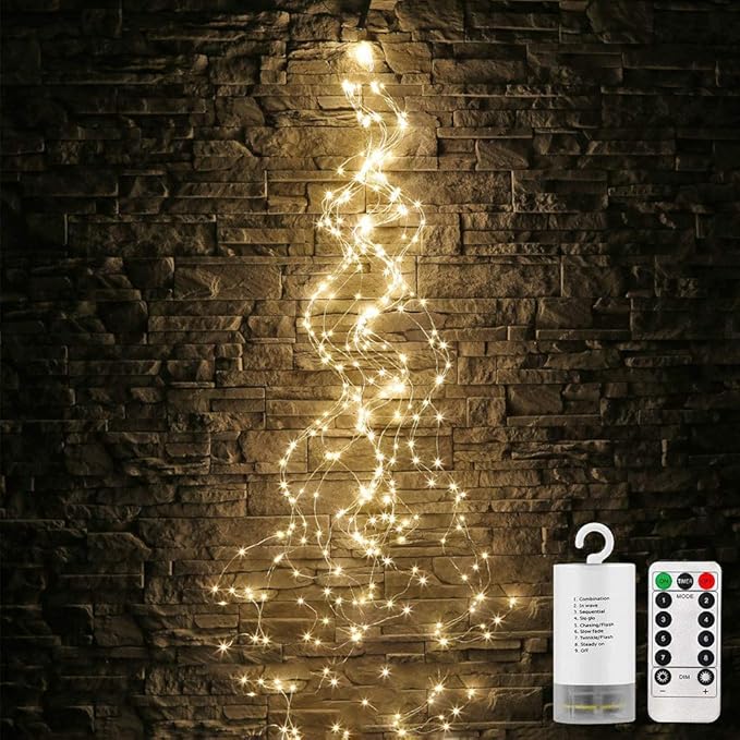 1Pack Waterproof Waterfall String Lights Decorative Twinkle Starry Lights,8 Modes with 10 Strands 250 LEDs Battery Operated Branch Lights with Remote Timer for Garden Outdoor