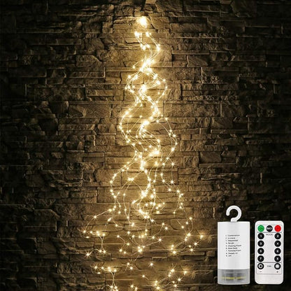 1Pack Waterproof Waterfall String Lights Decorative Twinkle Starry Lights,8 Modes with 10 Strands 250 LEDs Battery Operated Branch Lights with Remote Timer for Garden Outdoor
