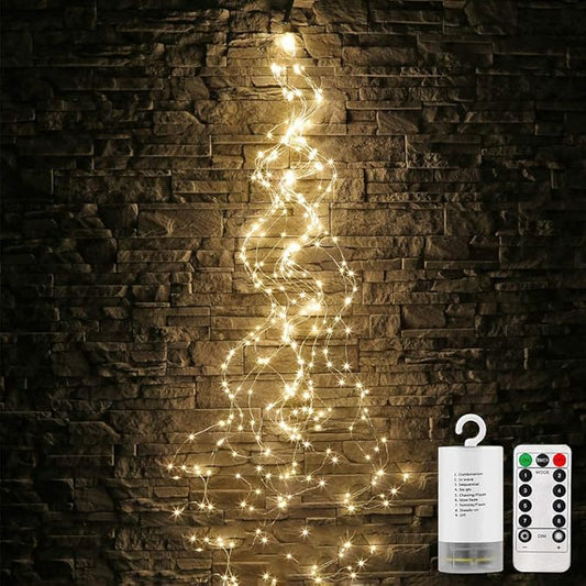 1Pack Waterproof Waterfall String Lights Decorative Twinkle Starry Lights,8 Modes with 10 Strands 250 LEDs Battery Operated Branch Lights with Remote Timer for Garden Outdoor