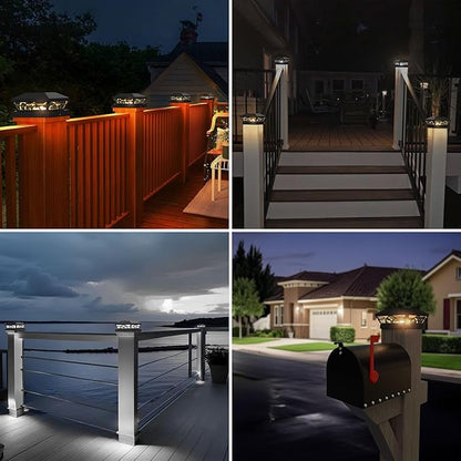 T-SUN Solar Post Cap Lights 6 Pack – Outdoor Waterproof Fence Lights for 3.5x3.5 4x4 5x5 5.5x5.5 Wood/Vinyl Posts, 2 Modes Warm White/White, Solar Deck Light for Patio, Garden, Porch (Black)
