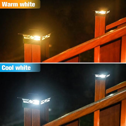 VOLISUN Solar Post Cap Lights: 8 - Pack Outdoor Deck Post Cap Lights Black for Dock Fence Waterproof 2 Color Modes,4x4/6x6 Wooden/Vinyl Posts