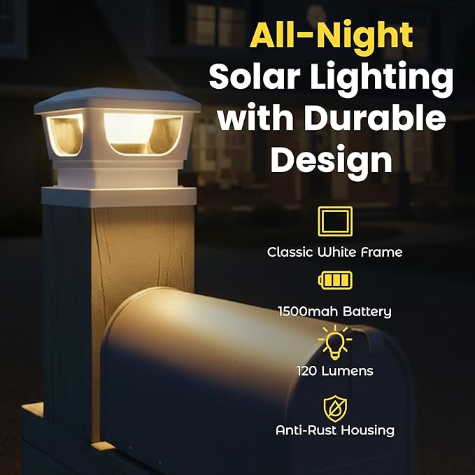 Brighticonic Solar Post Cap Lights Outdoor for 4x4, 3x3 – Auto On/Off Post Lights Solar Powered - Easy Install, IP65 Waterproof Deck & Fence Lights – Long Lasting Battery – 120 Lumen, WarmWhite - 2pck