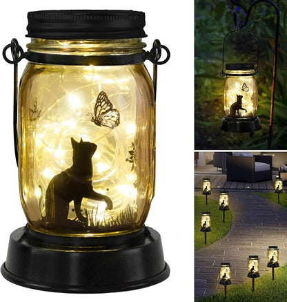 Cat Butterfly Solar Light, Fairy Lantern Garden Lights, jar Bottle Light, Solar Lanterns Outdoor Garden Decor, mom Gift, Grandma Gift, Gifts for Mother, Cat Lover Gifts