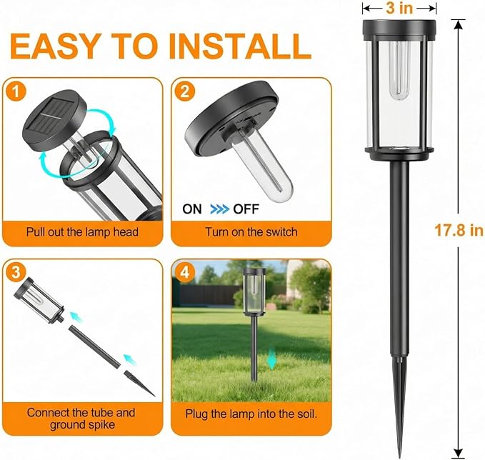 Sparkblaze 12 Pack Solar Pathway Lights Outdoor, Modern Classic Solar Garden Lights, Auto On/Off Landscape Lighting for Yard, Lawn, Patio, Walkway, Waterproof Solar Stake Lights. (12, Warm White)