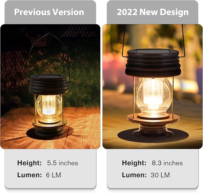 Solar Lanterns Outdoor Waterproof - 8.3" Bright Large Solar Hanging Lights - 2 Pack Solar Powered LED Metal Retro Lights Great Decor for Patio, Gardens, Yards, Path, 30 Lumens (Warm Light)