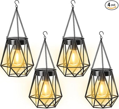 KOOPER 4 Pack Hanging Solar Lanterns Outdoor Waterproof, Metal Hanging Solar Lights for Outside, Upgraded Brighter Outdoor Lanterns Decorative for Garden Patio Yard Porch Gifts for Women Mom Grandma