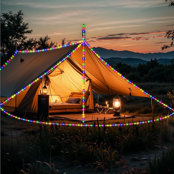 Portable Camping Lights 33ft, Rechargeable 8-Mode