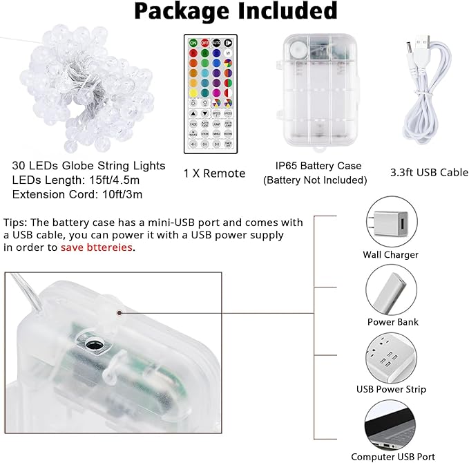 OMIKA Battery Operated String Lights, 24 Color Changing 15FT 30 LED Battery Operated Christmas Lights with Remote Timer, USB Powered Fairy Lights for Indoor Bedroom Outdoor Garden Patio Balcony Decor