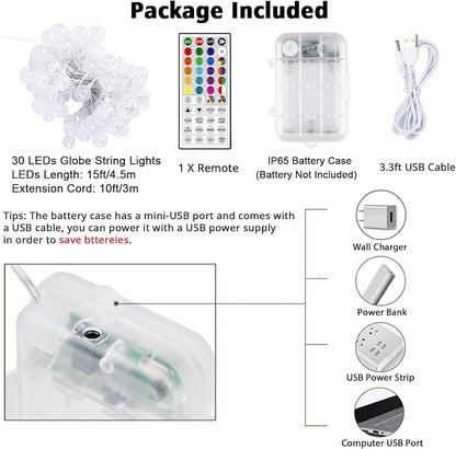 OMIKA Battery Operated String Lights, 24 Color Changing 15FT 30 LED Battery Operated Christmas Lights with Remote Timer, USB Powered Fairy Lights for Indoor Bedroom Outdoor Garden Patio Balcony Decor