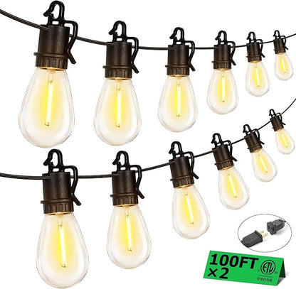 200FT Outdoor String Lights with 70 Shatterproof S14 Vintage Edison Bulbs E12 Sockets,2700K Dimmable Outdoor Lights,IP55 Waterproof LED String Lights for Outside, Patio, Garden, Backyard,Bistro