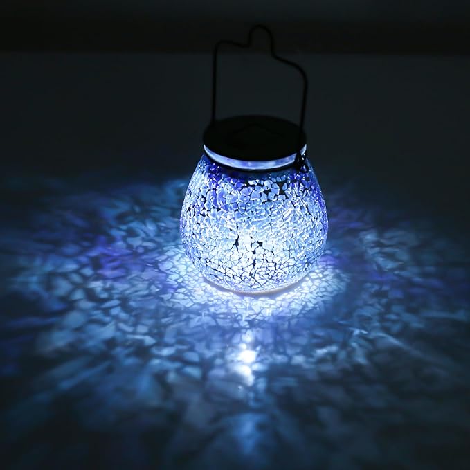 Afirst Mosaic Solar Lanterns Outdoor - Glass Hanging Solar Lights Hollow Out Waterproof Table Lamp Outdoor Decorative for Garden, Patio, Holiday Party Outdoor Decoration