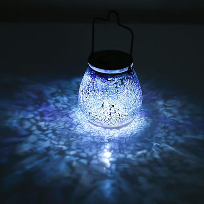 Afirst Mosaic Solar Lanterns Outdoor - Glass Hanging Solar Lights Hollow Out Waterproof Table Lamp Outdoor Decorative for Garden, Patio, Holiday Party Outdoor Decoration