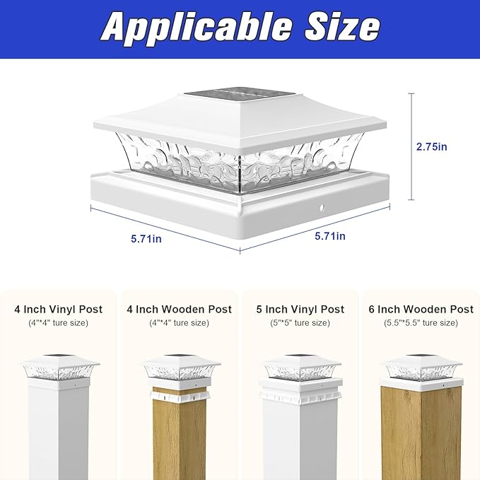 12-Pack Solar Post Cap Lights, Cool White Waterproof