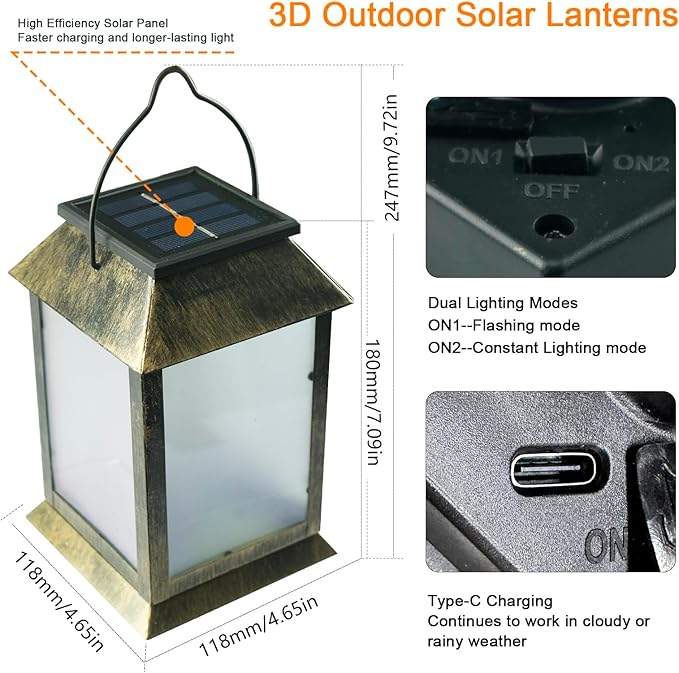 2-Pack Hanging Solar Backyard Lanterns, Charming Waterproof LED