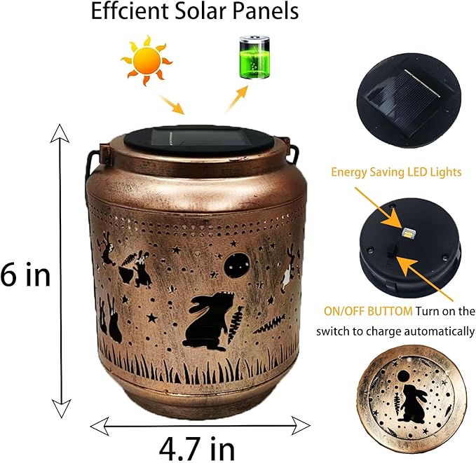 Rabbit Solar Lanterns Outdoor Waterproof Hanging,Garden Decor Metal Watering can Lights,Solar Lights Rabbit Gifts for Women Mom Decorative Lanterns for Patio,Lawn,Porch,Landscape,Pathway,Garden Deco