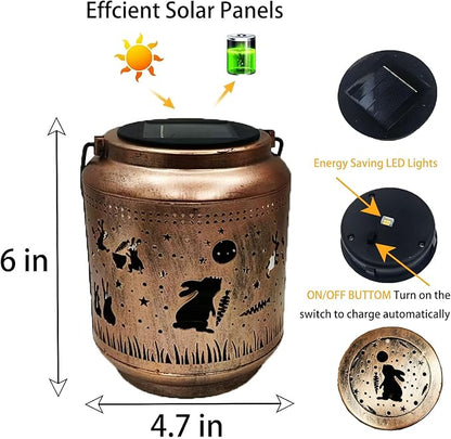 Rabbit Solar Lanterns Outdoor Waterproof Hanging,Garden Decor Metal Watering can Lights,Solar Lights Rabbit Gifts for Women Mom Decorative Lanterns for Patio,Lawn,Porch,Landscape,Pathway,Garden Deco