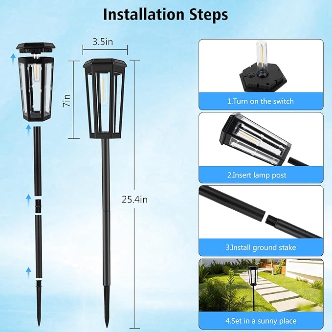 echosari Solar Pathway Lights Outdoor, 8 Pack Solar Powered Garden Lights Waterproof IP65, Auto On/Off, Solar Driveway Landscape Lights for Yard Path Landscape Walkway Lawn（Cool White）