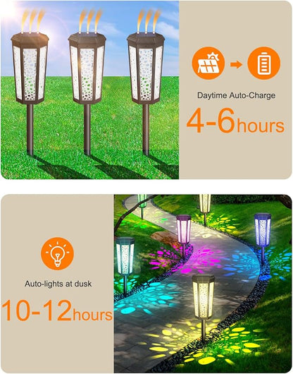 Colored Solar Powered Pathway Landscape Lights Outdoor Warm White & RGB Dusk to Dawn Waterproof for Garden Sideway Outside, Patio, Path, Yard, Walkway, Driveway, 2 Modes 6 Pack Accent Modern Design