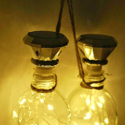 Solar Wine Bottle Lights, 10 Pack Diamond Cork Lights, 20 LED Outdoor Waterproof Fairy String Lights for Garden Wedding Patio (Warm White)
