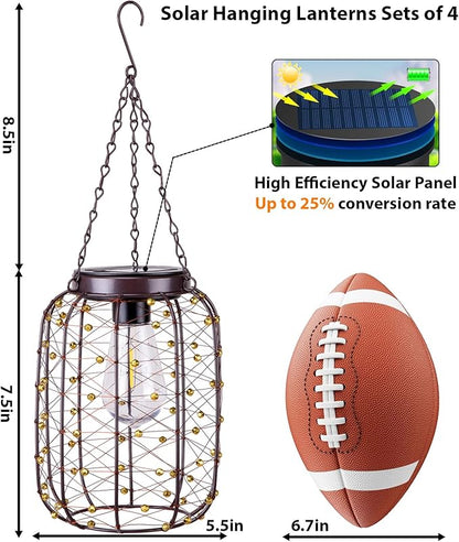 Hanging Solar Lanterns Outdoor Waterproof, Vintage Copper Hanging Lantern Lights for Outside, Solar Chandelier Outdoor Idea for Yard Garden Pathway Gazebo Pergola Porch Decor (4)