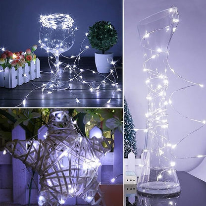 Christmas 4 Pack 33Ft 100 Cool White Led Fairy Lights Battery Operated with Remote Control Timer Waterproof Silver Copper Wire Twinkle Lights
