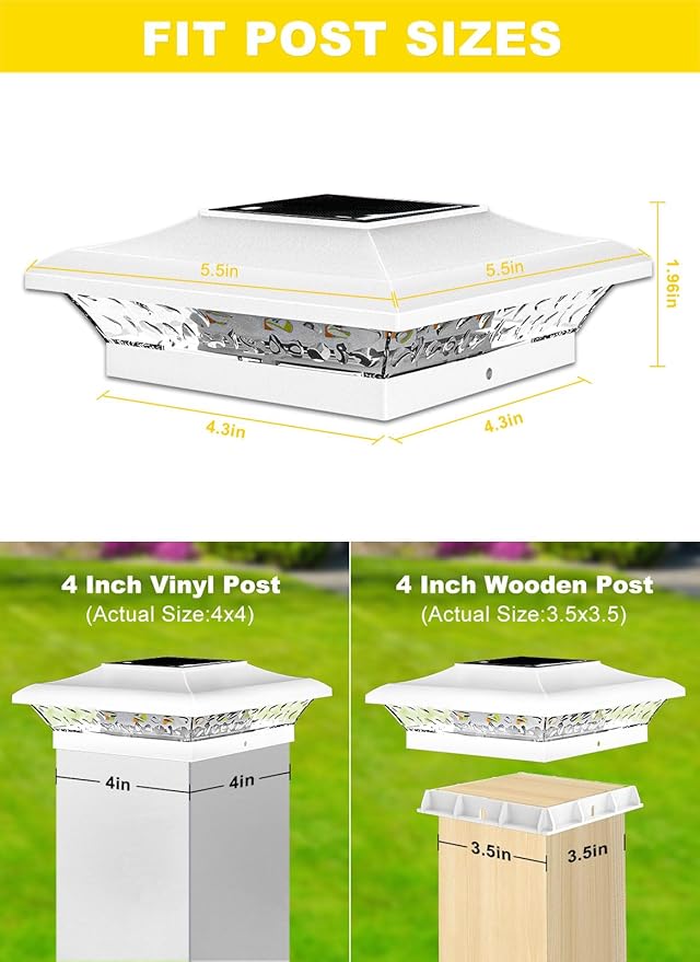 T-SUN 4x4 Post Cap Lights 12 Pack for Vinyl/Wooden Fence Auto Dusk to Dawn Outdoor Waterproof Warm & Cool White Solar Powered Deck/Patio Lighting