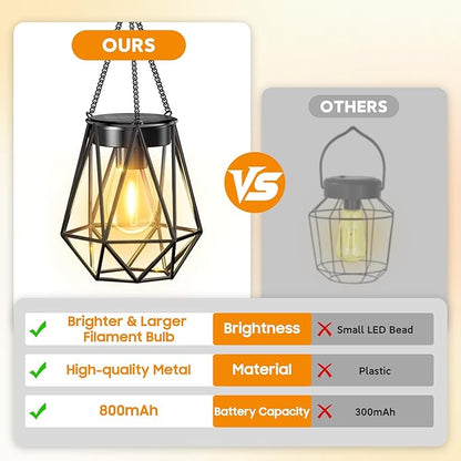 KOOPER 2 Pack Hanging Solar Lanterns Outdoor Waterproof, Metal Hanging Solar Lights for Outside, Upgraded Brighter Outdoor Lanterns Decorative for Garden Patio Yard Porch Gifts for Women Mom Grandma