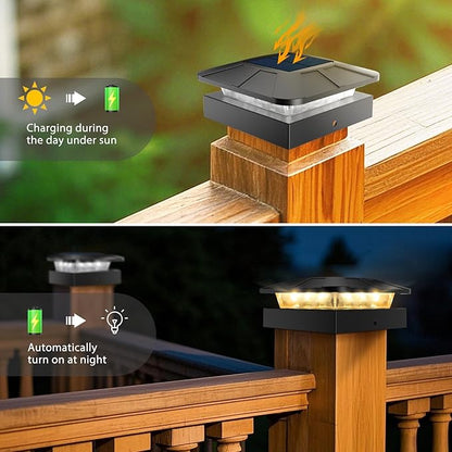 Peasur 4x4 Solar Post Cap Lights Outdoor 12 Packs, 3 Lighting Modes LED Post Light Solar Powered Waterproof, Fence Deck Lights for Wood/Vinyl Posts