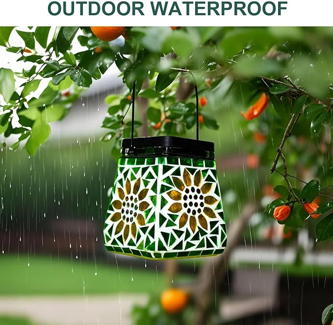 VOREEN Mosaic Solar Table Lamp & Hanging Lantern, 600mAh Battery, Warm White & RGB, 8–10 Hour Night Lighting, IP44 Waterproof, Outdoor Patio Garden Balcony Decor & Holiday Cozy Light