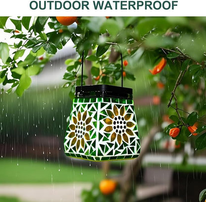 VOREEN Mosaic Solar Table Lamp & Hanging Lantern, 600mAh Battery, Warm White & RGB, 8–10 Hour Night Lighting, IP44 Waterproof, Outdoor Patio Garden Balcony Decor & Holiday Cozy Light