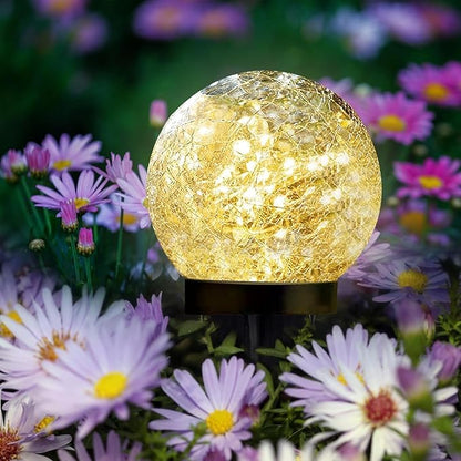 Solar Garden Lights Outdoor Waterproof, 4 Pack 30 LEDs Cracked Glass Ball Light, Ground Landscape Garden Decor, Solar Globe Decorative for Pathway/Patio/Lawn/Yard (Warm White, 3.9")