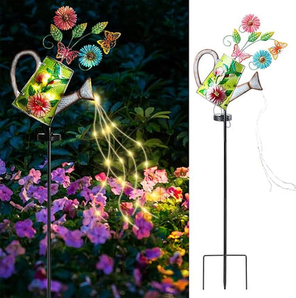 Bshine Solar Watering Can Light, Hummingbird Metal Solar Light, Waterproof Outdoor Garden Decor for Porch Path Lawn Yard Art, Gardening Gift for Women, Mom Birthday, Outdoor Valentine's Day Decor