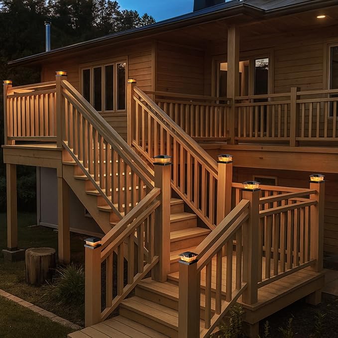 btfarm 4x4 Solar Flame Post Cap Lights Outdoor, 4 Pack Flickering Flame Fence Deck Post Lights, Waterproof Solar Powered Lighting Outside Fit 4x4 3.5x3.5 Wooden/Vinyl for Porch Patio Garden, Black Cap