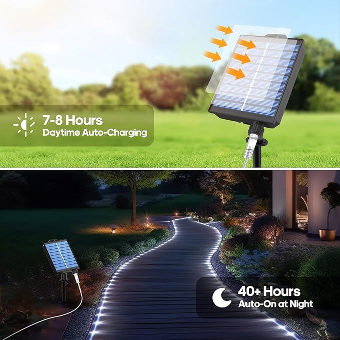 ICRGB Solar Lights Outdoor, 66FT 200LED 1800mah Solar Rope Lights with Remote, Type C, 19 Modes and Timer, IP67 Waterproof for Outdoor Christmas Pool Patio Porch Tree Wedding, Cool White to Multicolor