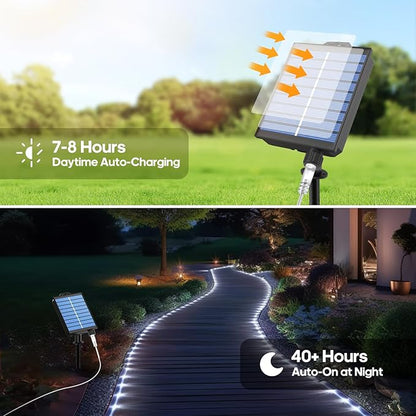 ICRGB Solar Lights Outdoor, 66FT 200LED 1800mah Solar Rope Lights with Remote, Type C, 19 Modes and Timer, IP67 Waterproof for Outdoor Christmas Pool Patio Porch Tree Wedding, Cool White to Multicolor