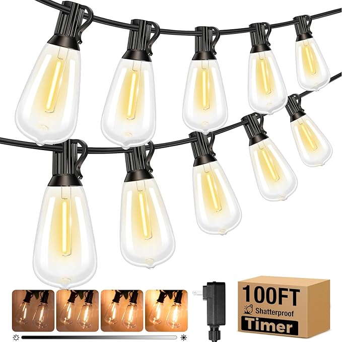 100ft Edison Bulb Patio String Lights, Waterproof